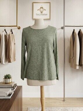 Mario Serrani Sage Green Diamond-Texture Long Sleeve Top Small